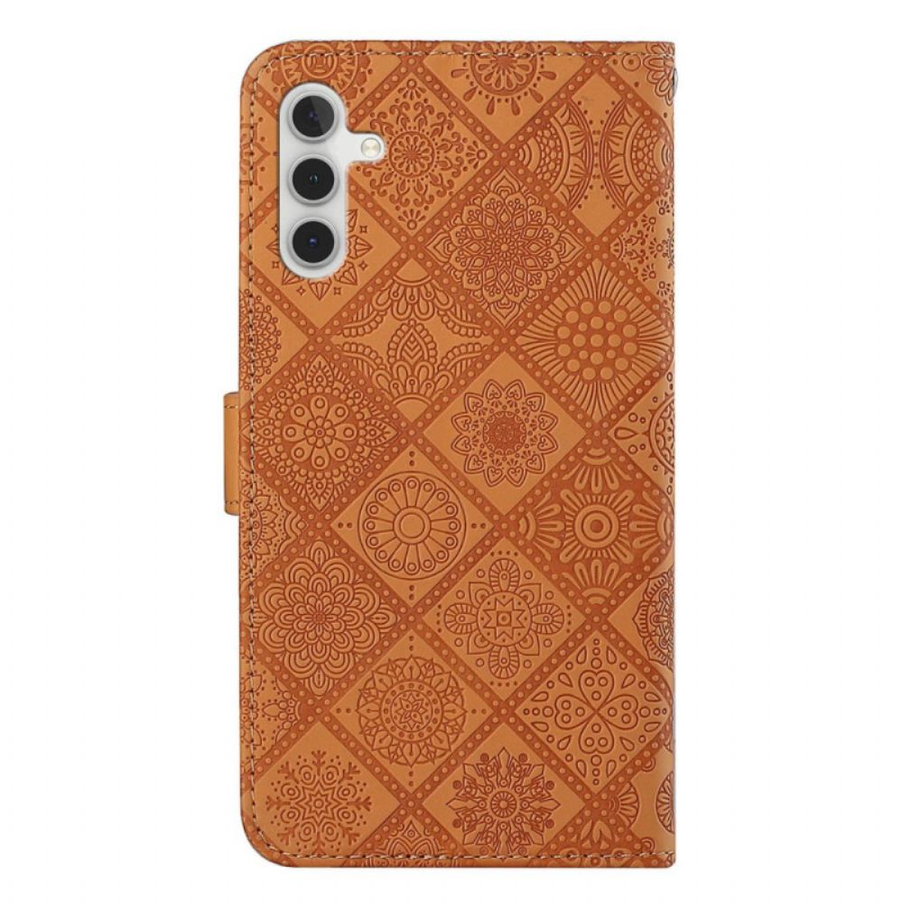 Lederhüllen Samsung Galaxy A15 5g Patchwork-mandalas Mit Riemen