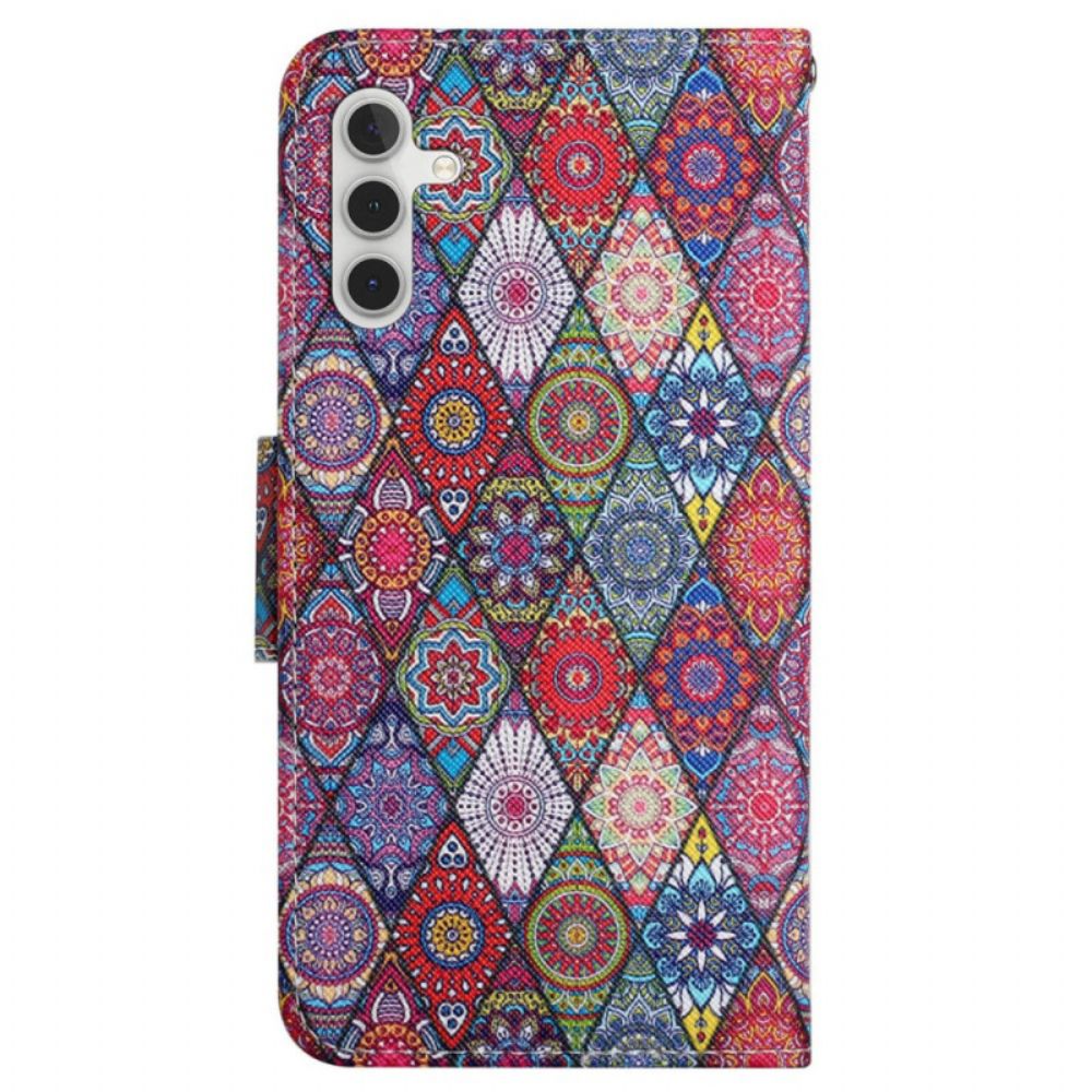 Lederhüllen Samsung Galaxy A15 5g Patchwork Mit Riemen