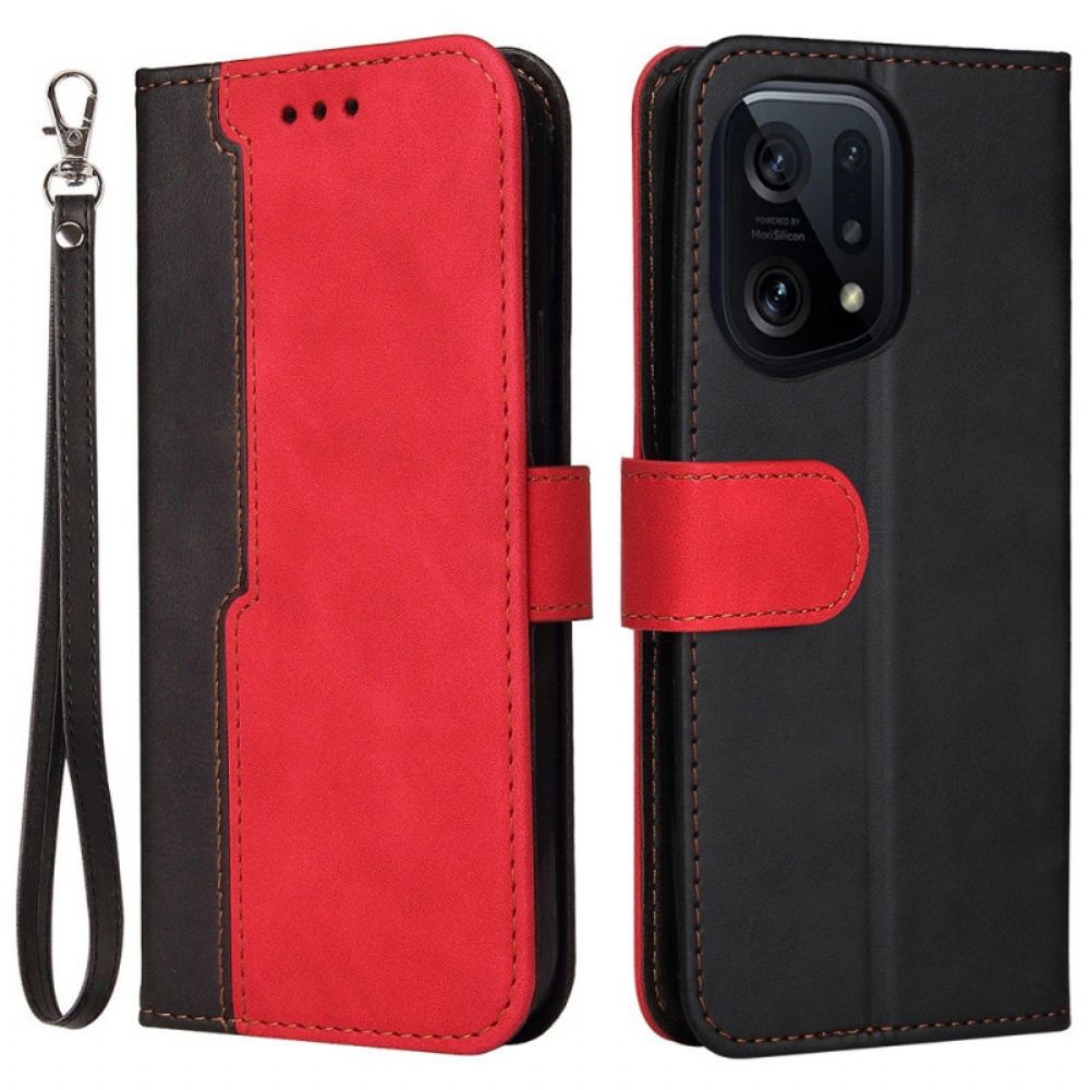 Flip Case Für Oppo Find X5 Mit Kordel Zweifarbiges Premium-armband