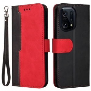 Flip Case Für Oppo Find X5 Mit Kordel Zweifarbiges Premium-armband