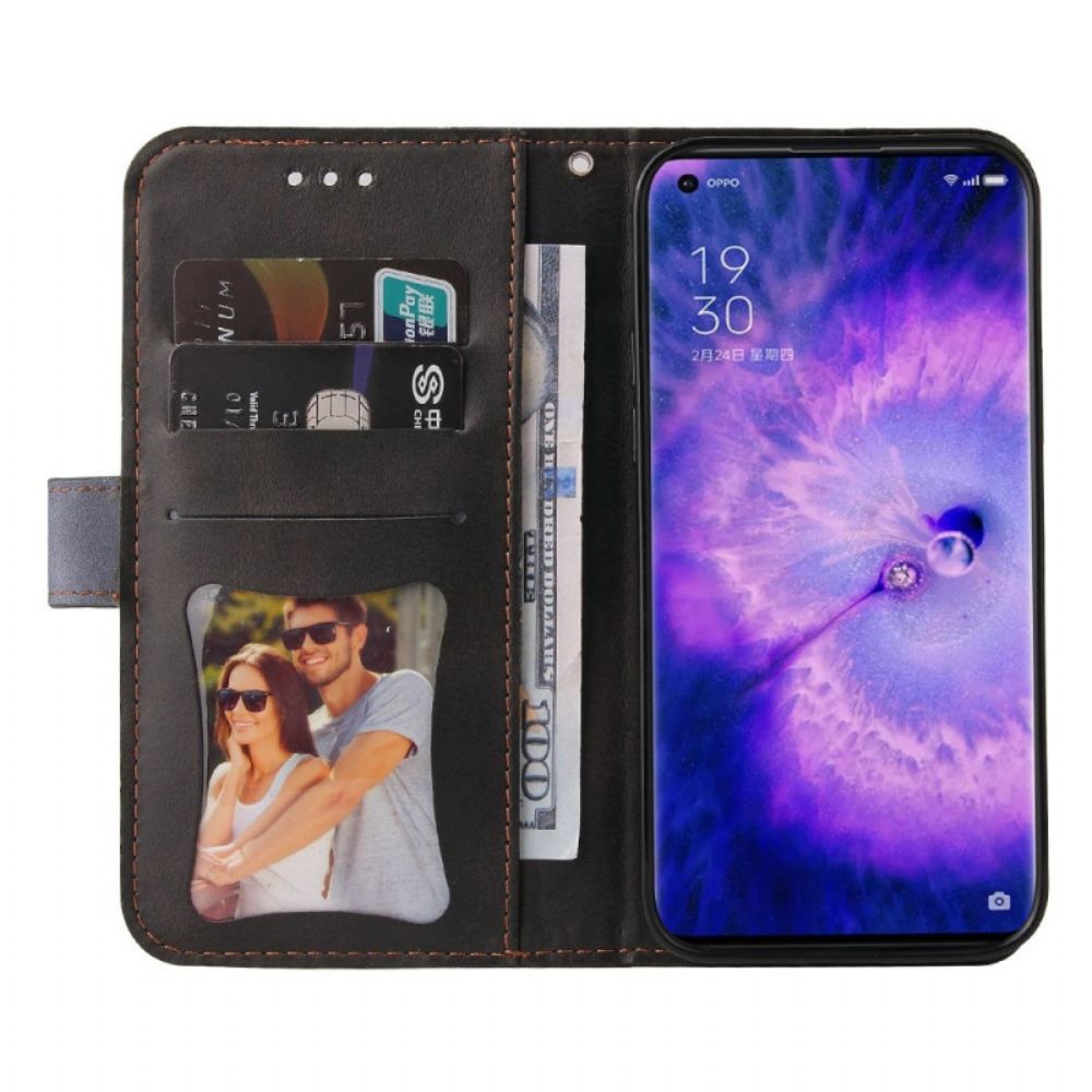 Flip Case Für Oppo Find X5 Mit Kordel Zweifarbiges Premium-armband