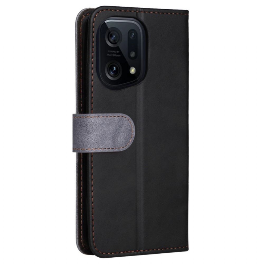 Flip Case Für Oppo Find X5 Mit Kordel Zweifarbiges Premium-armband