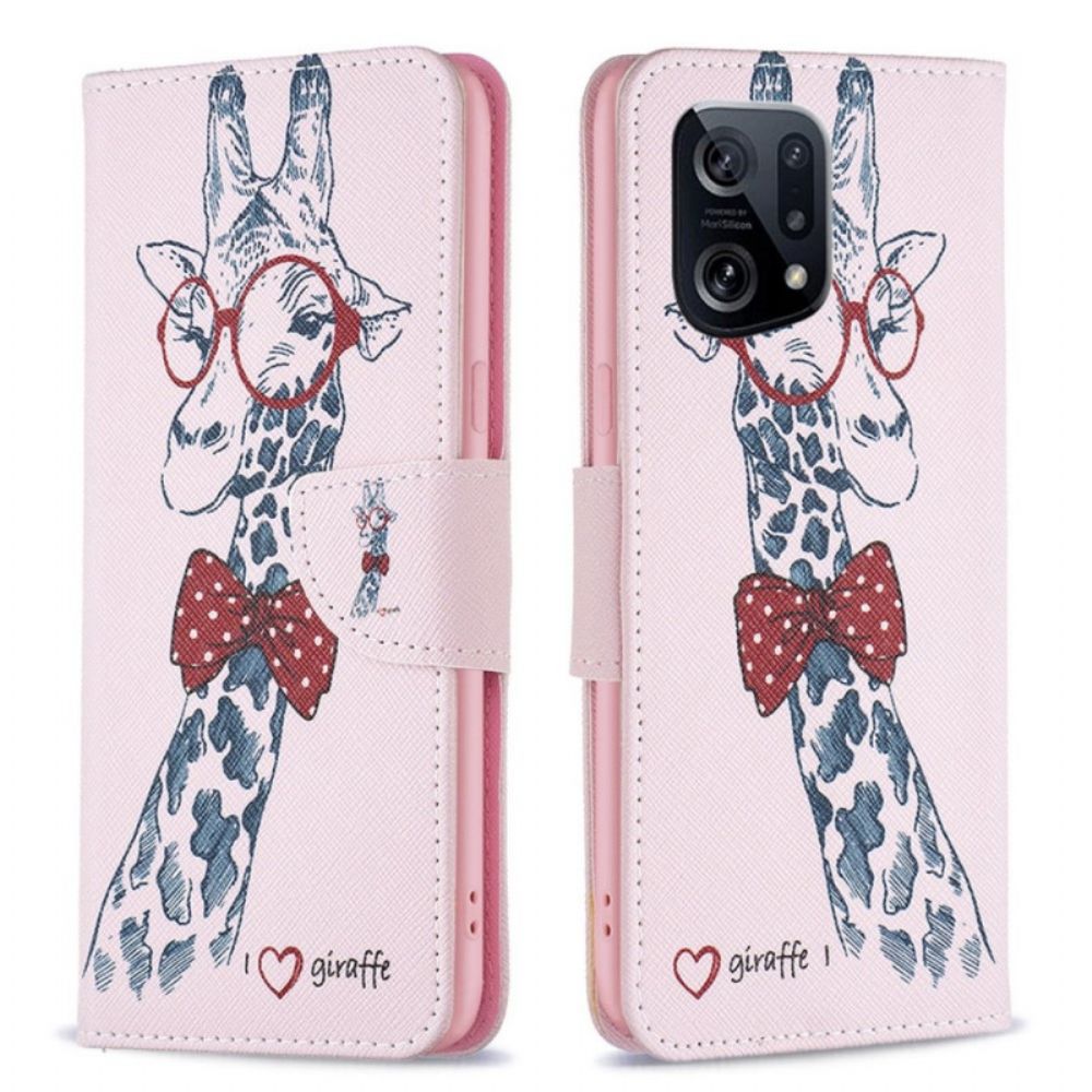 Flip Case Für Oppo Find X5 Nerdige Giraffe