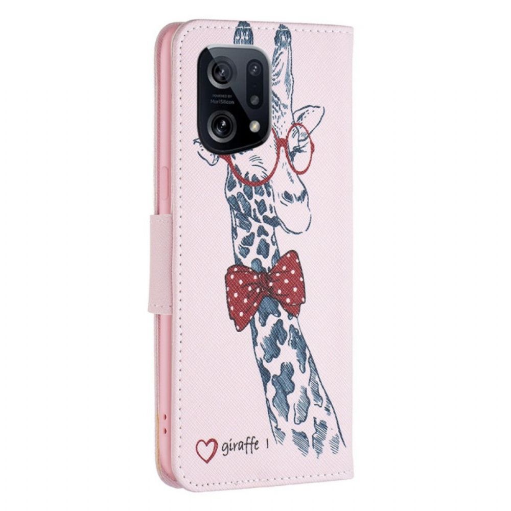 Flip Case Für Oppo Find X5 Nerdige Giraffe