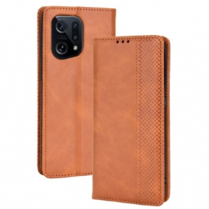 Schutzhülle Für Oppo Find X5 Flip Case Gestylter Vintage-leder-effekt