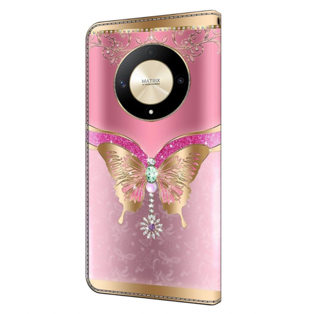 Lederhüllen Für Honor X9b / Magic 6 Lite Rosa-goldener Schmetterling