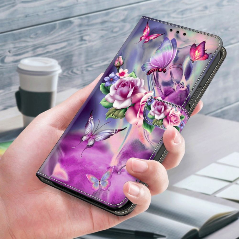 Lederhüllen Für Honor X9b / Magic 6 Lite Schmetterlinge Und Lila Blumen