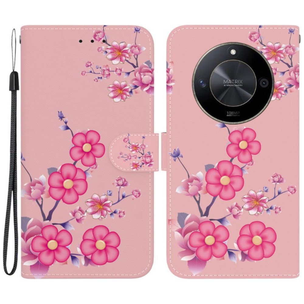 Lederhüllen Honor X9b / Magic 6 Lite Handyhülle Sakura-muster Mit Riemen