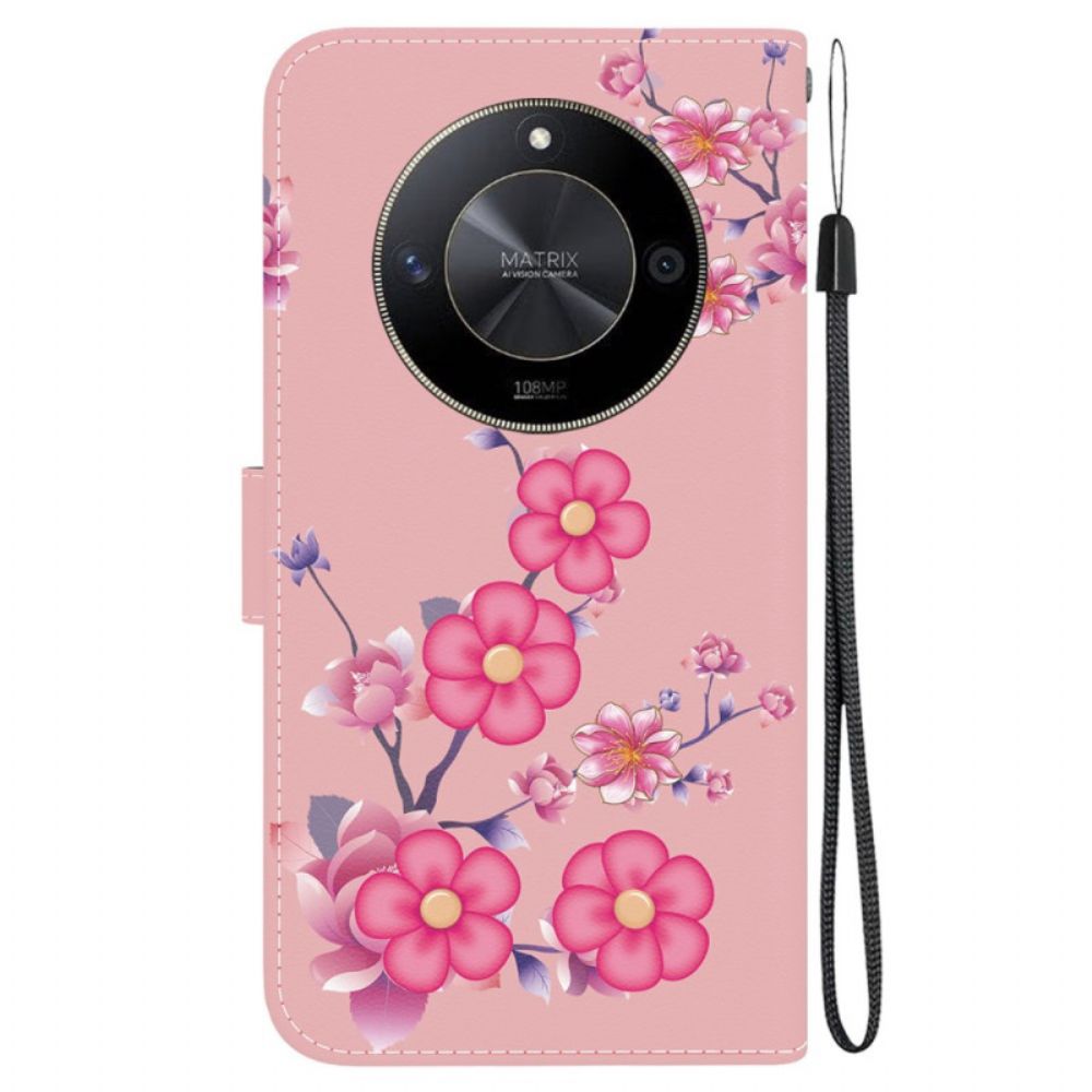 Lederhüllen Honor X9b / Magic 6 Lite Handyhülle Sakura-muster Mit Riemen