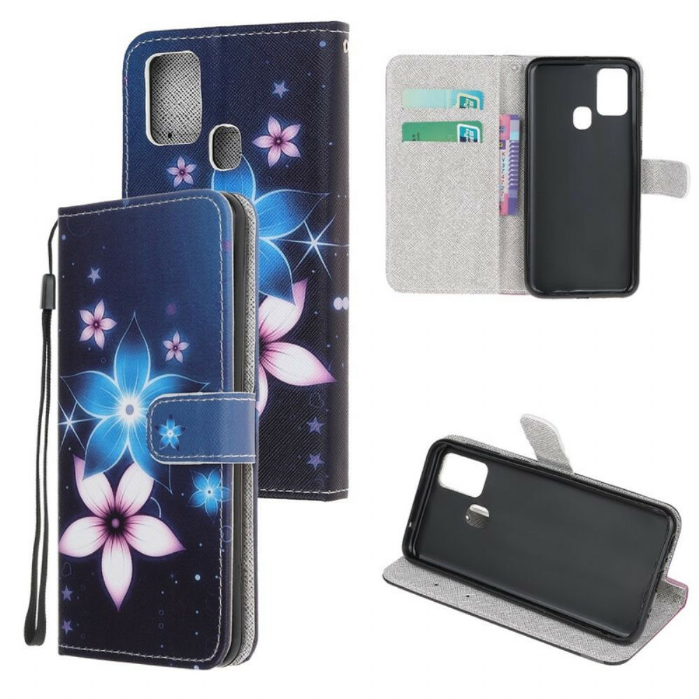 Flip Case Für Huawei P Smart 2024 Mit Kordel Mondriemen Blumen