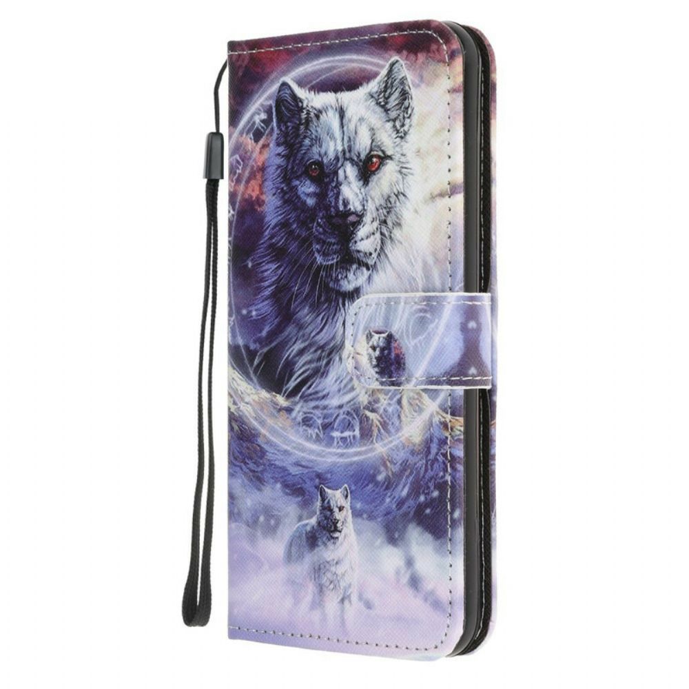 Flip Case Für Huawei P Smart 2024 Winterwolf Mit Lanyard