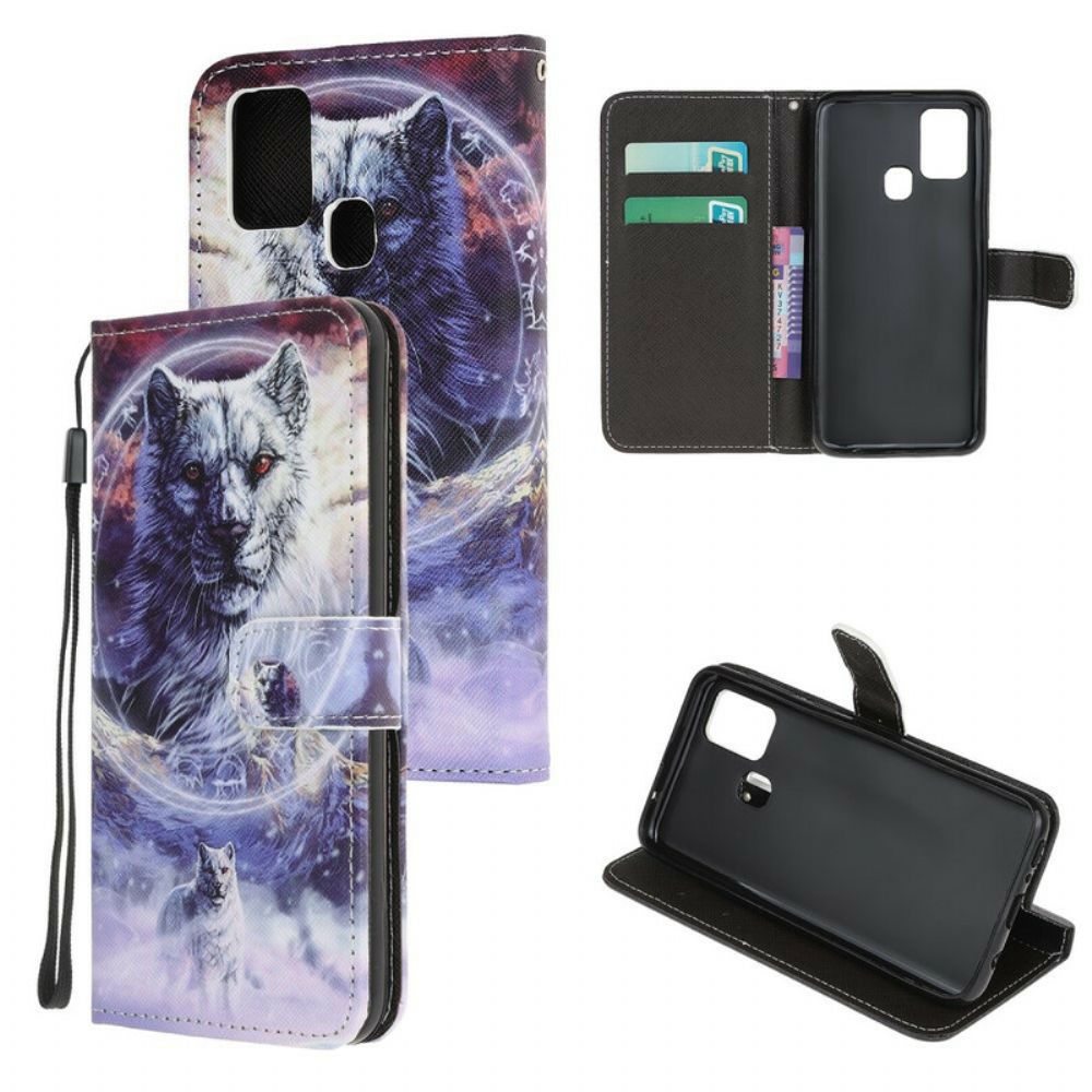 Flip Case Für Huawei P Smart 2024 Winterwolf Mit Lanyard