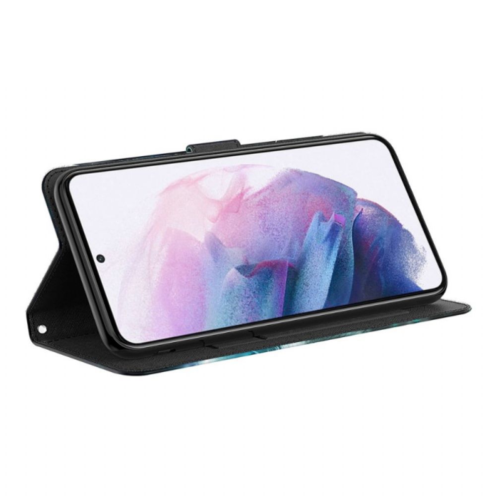 Lederhüllen Für Moto E40 / E30 / E20 Rosa Baum Und Schwarze Katze