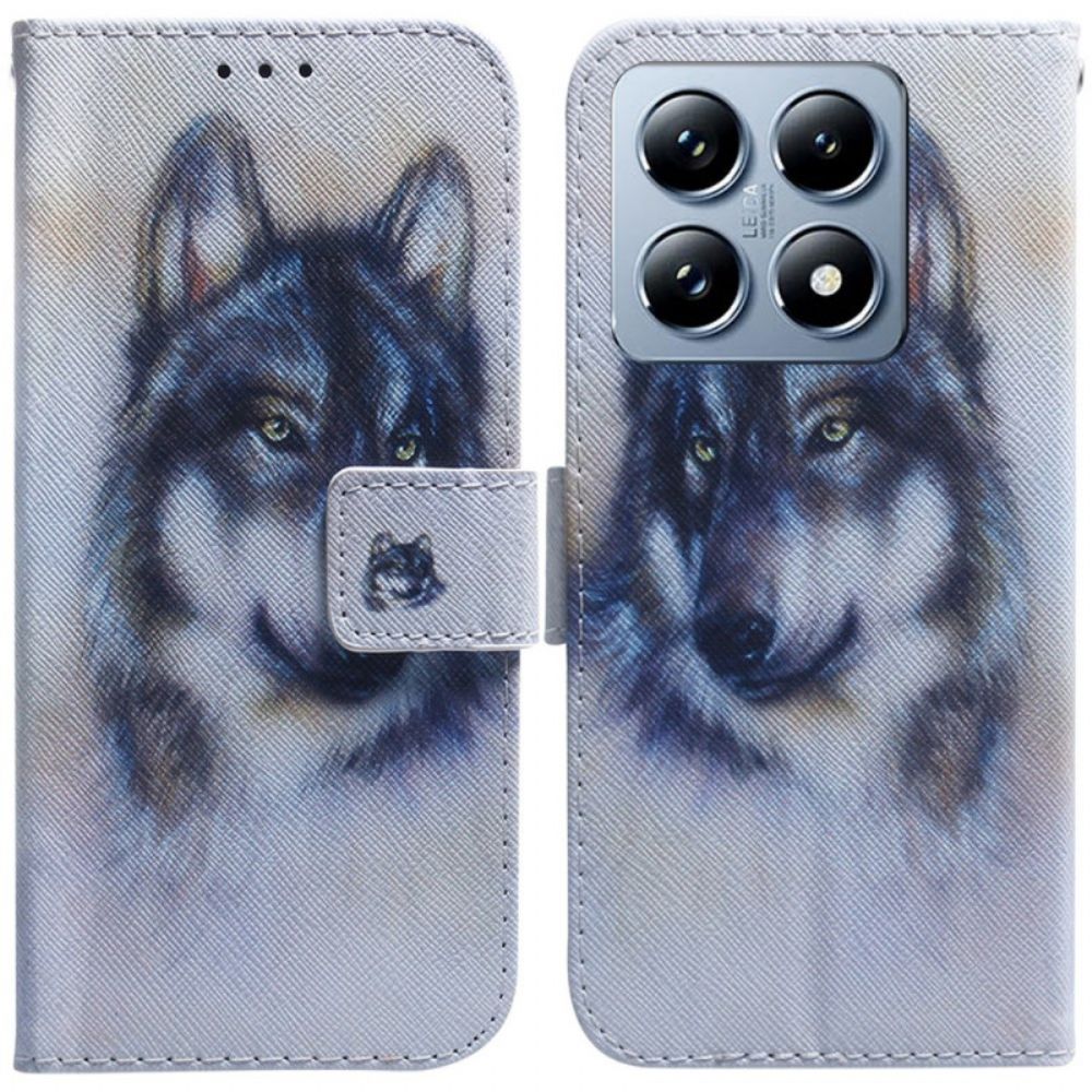 Lederhüllen Für Xiaomi 14t Wolf-aquarell