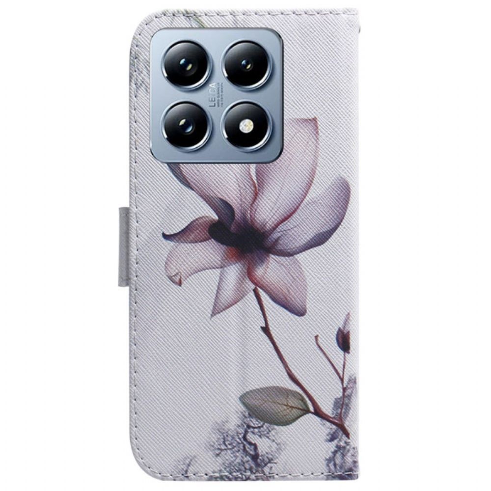 Lederhüllen Xiaomi 14t Handyhülle Rosa Blume