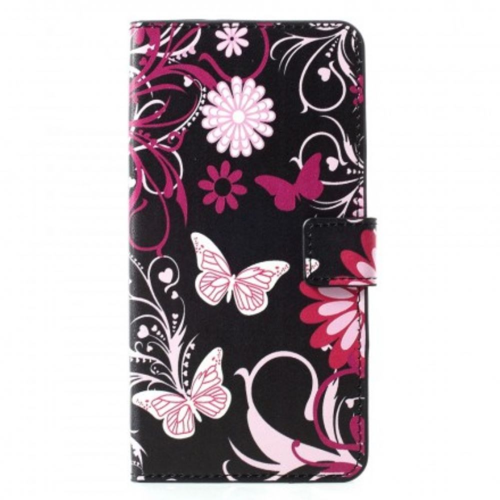 Flip Case Für Huawei P30 Pro Schmetterlinge Und Blumen