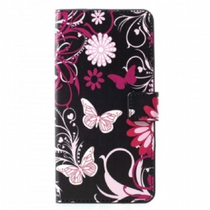 Flip Case Für Huawei P30 Pro Schmetterlinge Und Blumen