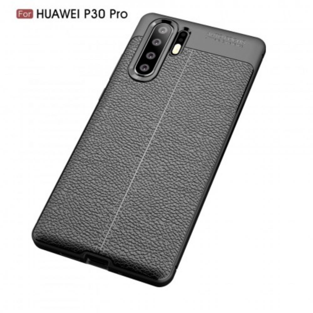 Handyhülle Für Huawei P30 Pro Doppellinie Litchi-leder-effekt