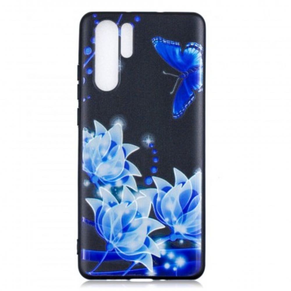 Handyhülle Für Huawei P30 Pro Schmetterling Und Blaue Blumen