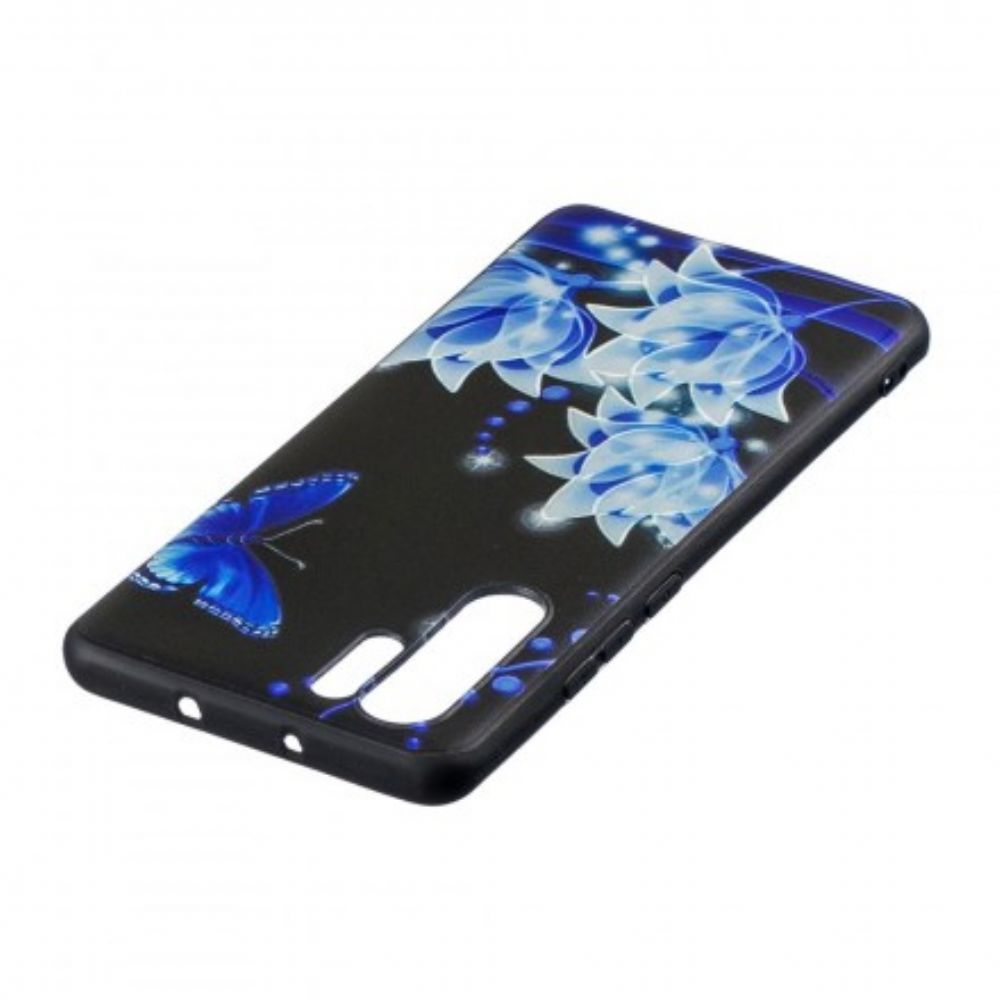 Handyhülle Für Huawei P30 Pro Schmetterling Und Blaue Blumen