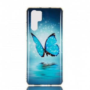 Hülle Für Huawei P30 Pro Fluoreszierender Blauer Schmetterling