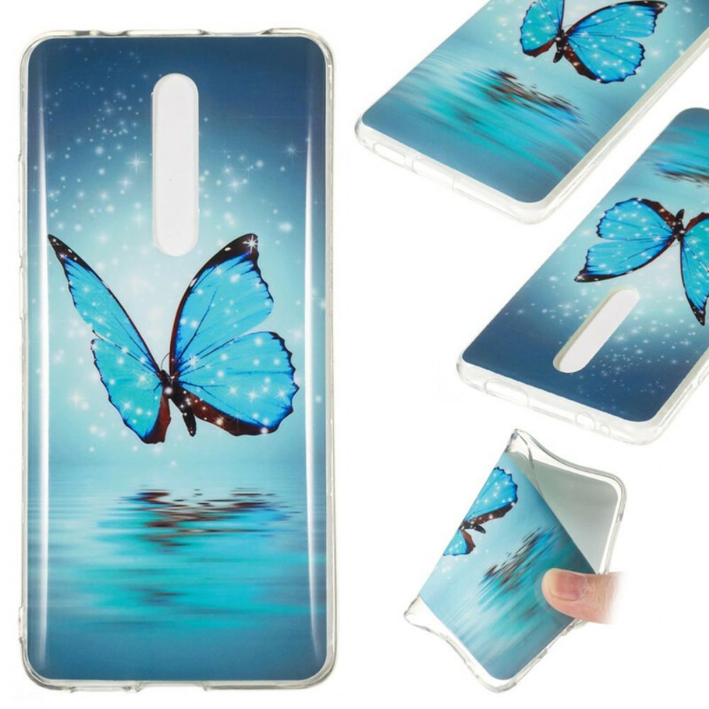 Hülle Für Xiaomi Mi 9T / Mi 9T Pro Fluoreszierender Blauer Schmetterling