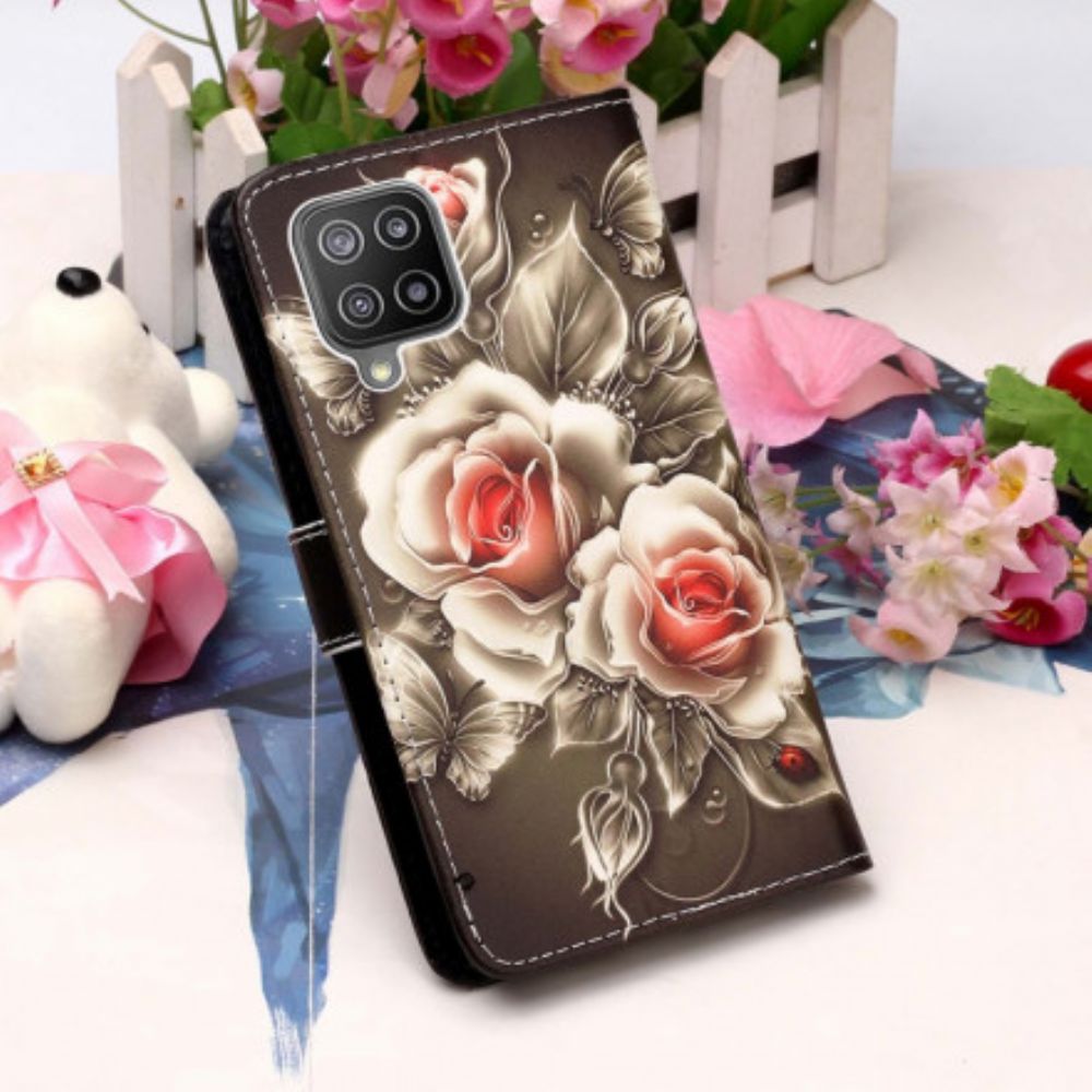 Flip Case Für Samsung Galaxy A22 4G Goldene Rosen