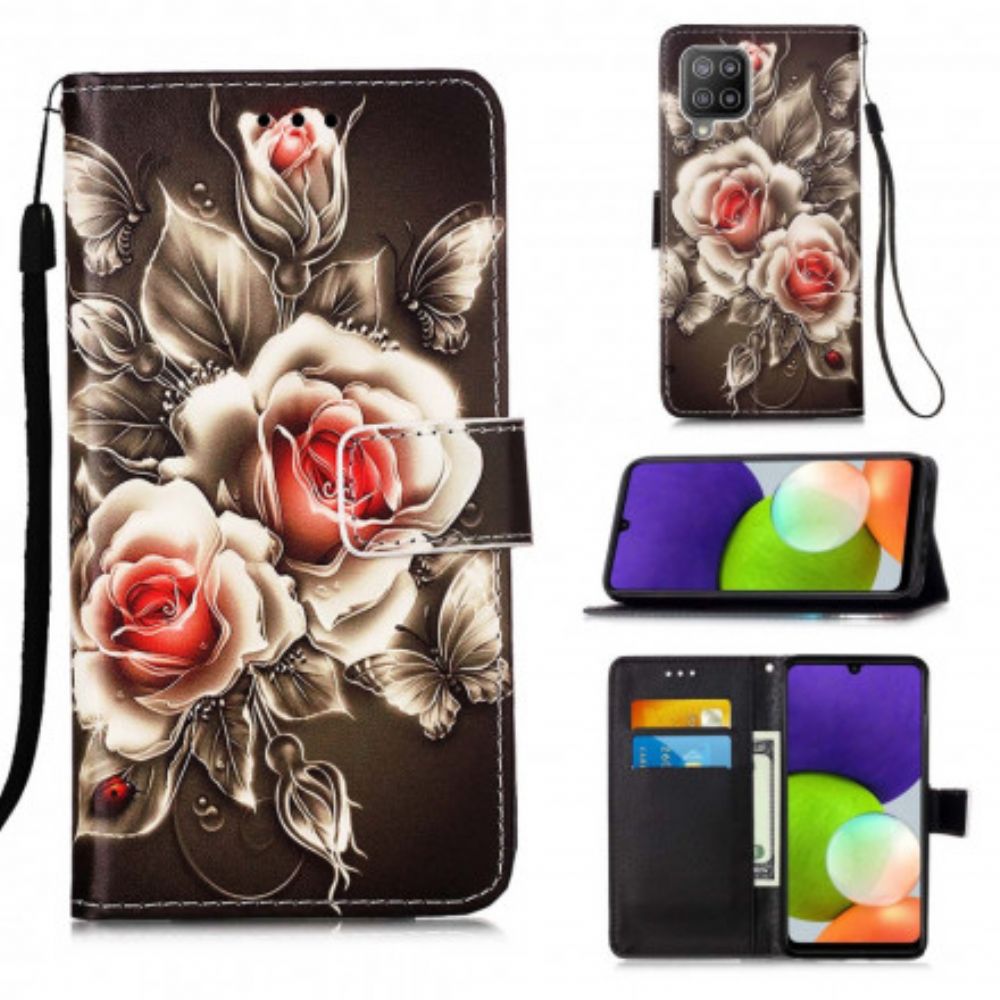 Flip Case Für Samsung Galaxy A22 4G Goldene Rosen