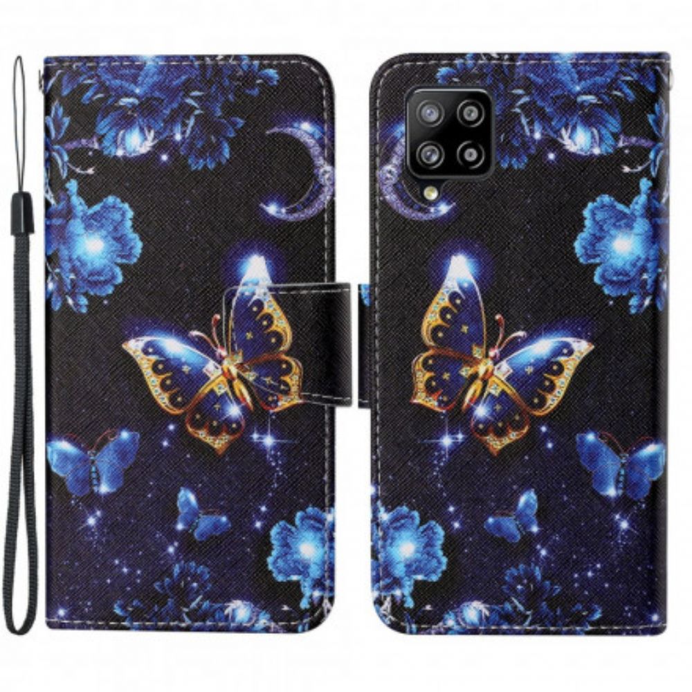 Flip Case Für Samsung Galaxy A22 4G Mit Kordel Edelriemen Schmetterlinge