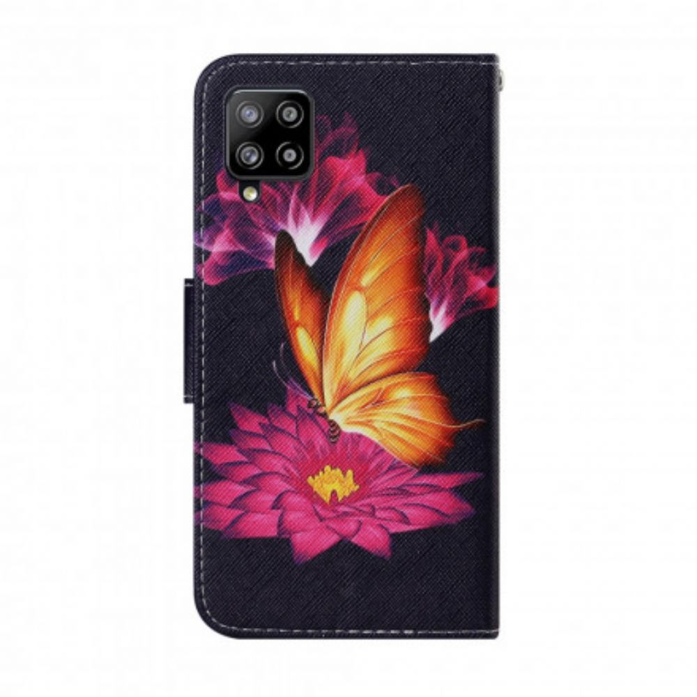 Flip Case Für Samsung Galaxy A22 4G Schmetterling Und Lotus