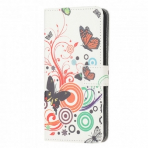 Flip Case Für Samsung Galaxy A22 4G Schmetterlinge Und Blumen