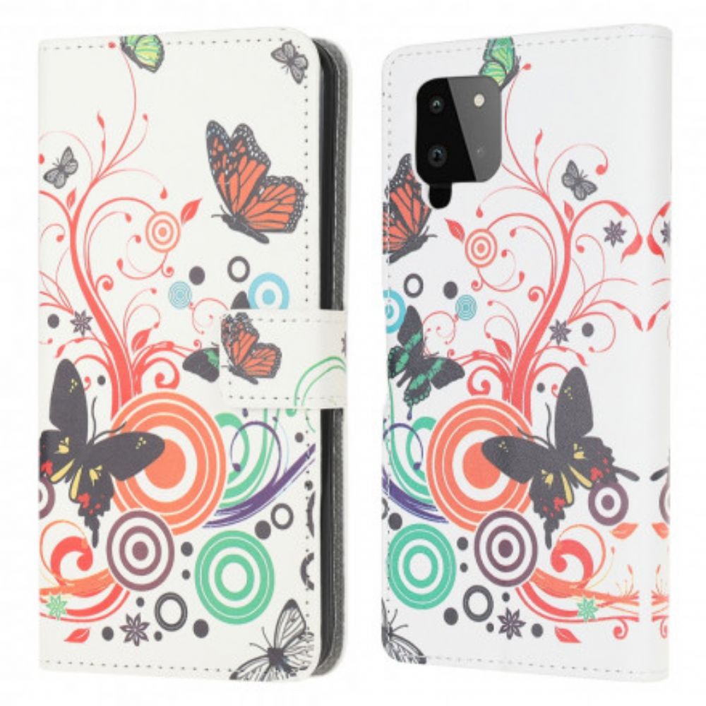 Flip Case Für Samsung Galaxy A22 4G Schmetterlinge Und Blumen