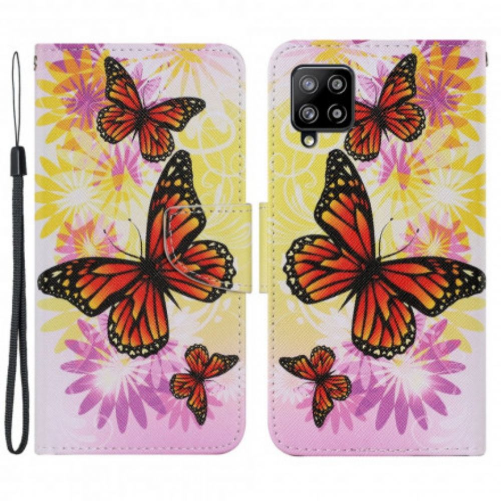 Flip Case Für Samsung Galaxy A22 4G Schmetterlinge Und Sommerblumen