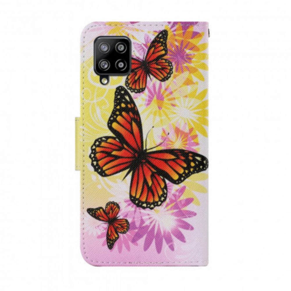 Flip Case Für Samsung Galaxy A22 4G Schmetterlinge Und Sommerblumen