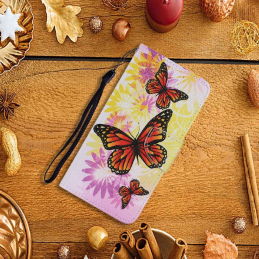 Flip Case Für Samsung Galaxy A22 4G Schmetterlinge Und Sommerblumen