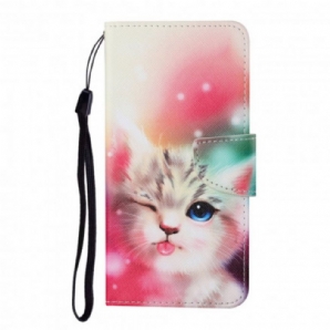 Flip Case Für Samsung Galaxy A22 4G Süße Katze Mit Lanyard