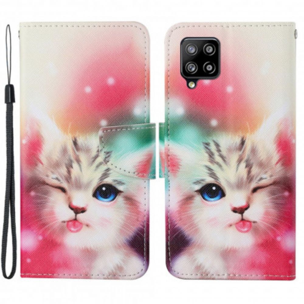 Flip Case Für Samsung Galaxy A22 4G Süße Katze Mit Lanyard