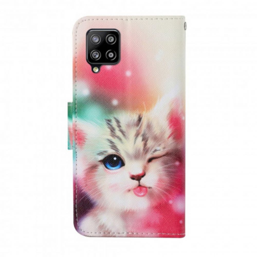 Flip Case Für Samsung Galaxy A22 4G Süße Katze Mit Lanyard