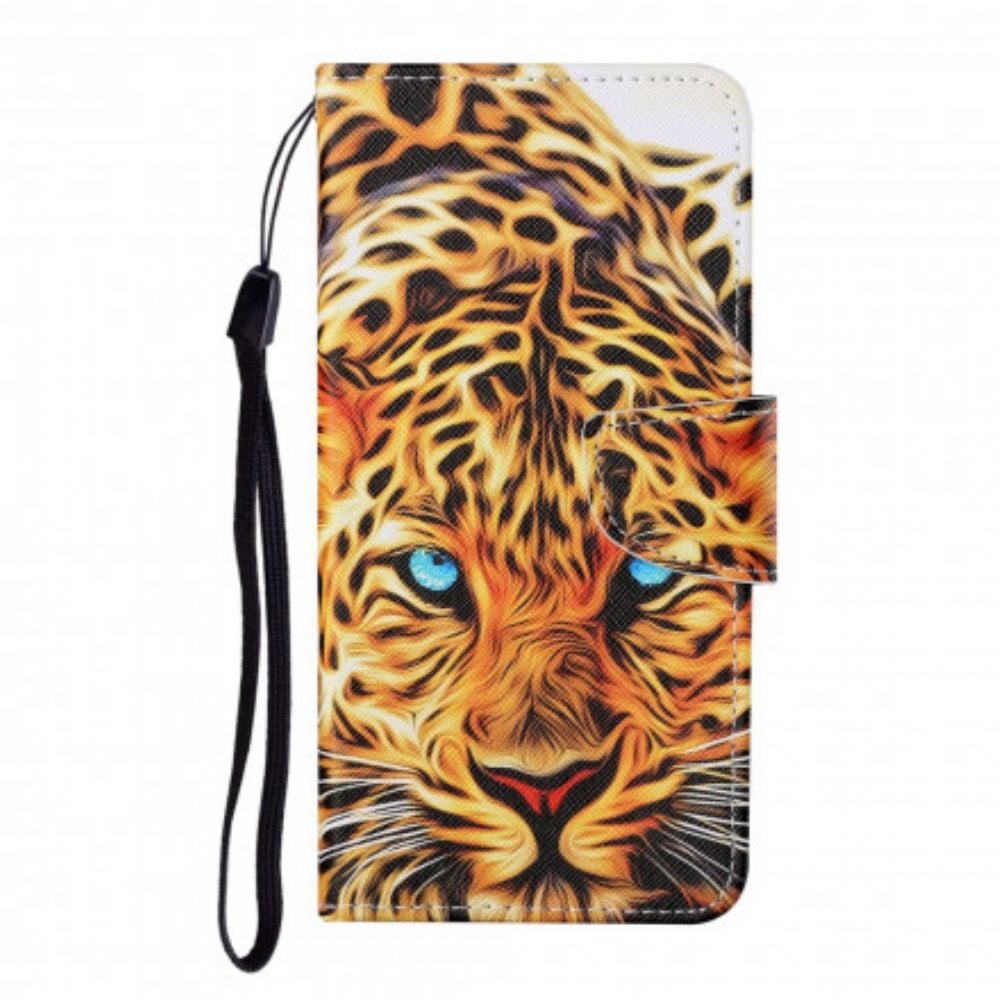 Flip Case Für Samsung Galaxy A22 4G Tiger Mit Lanyard