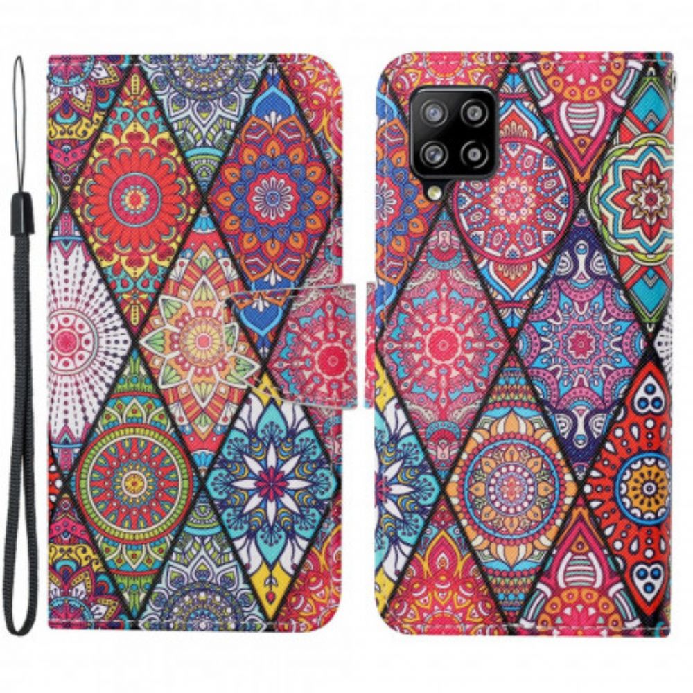 Lederhüllen Für Samsung Galaxy A22 4G Patchwork Mit Riemen