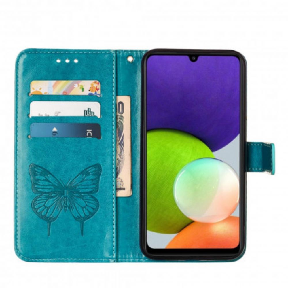 Lederhüllen Für Samsung Galaxy A22 4G Schmetterlingsdesign Mit Lanyard