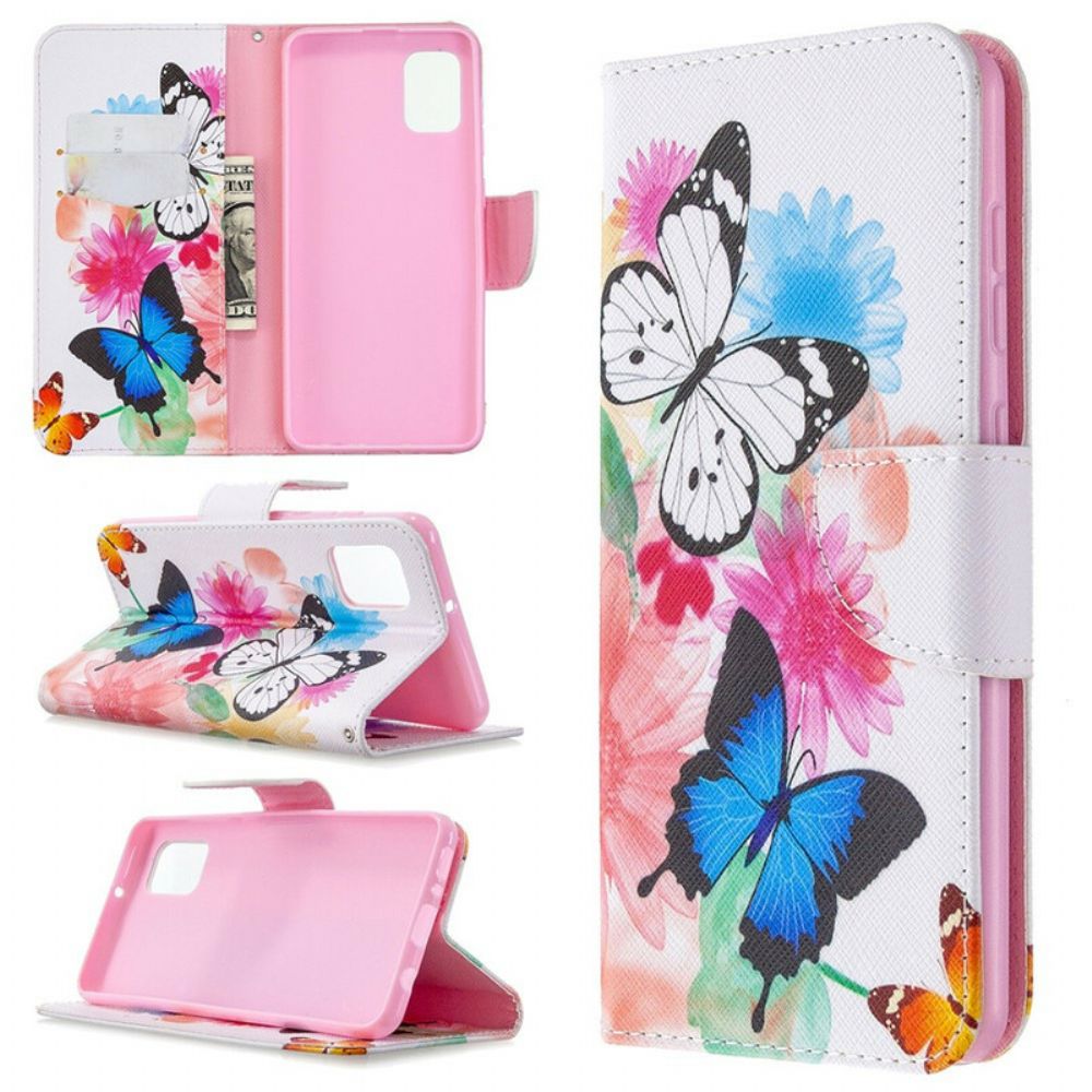 Flip Case Für Samsung Galaxy A31 Gemalte Schmetterlinge Und Blumen