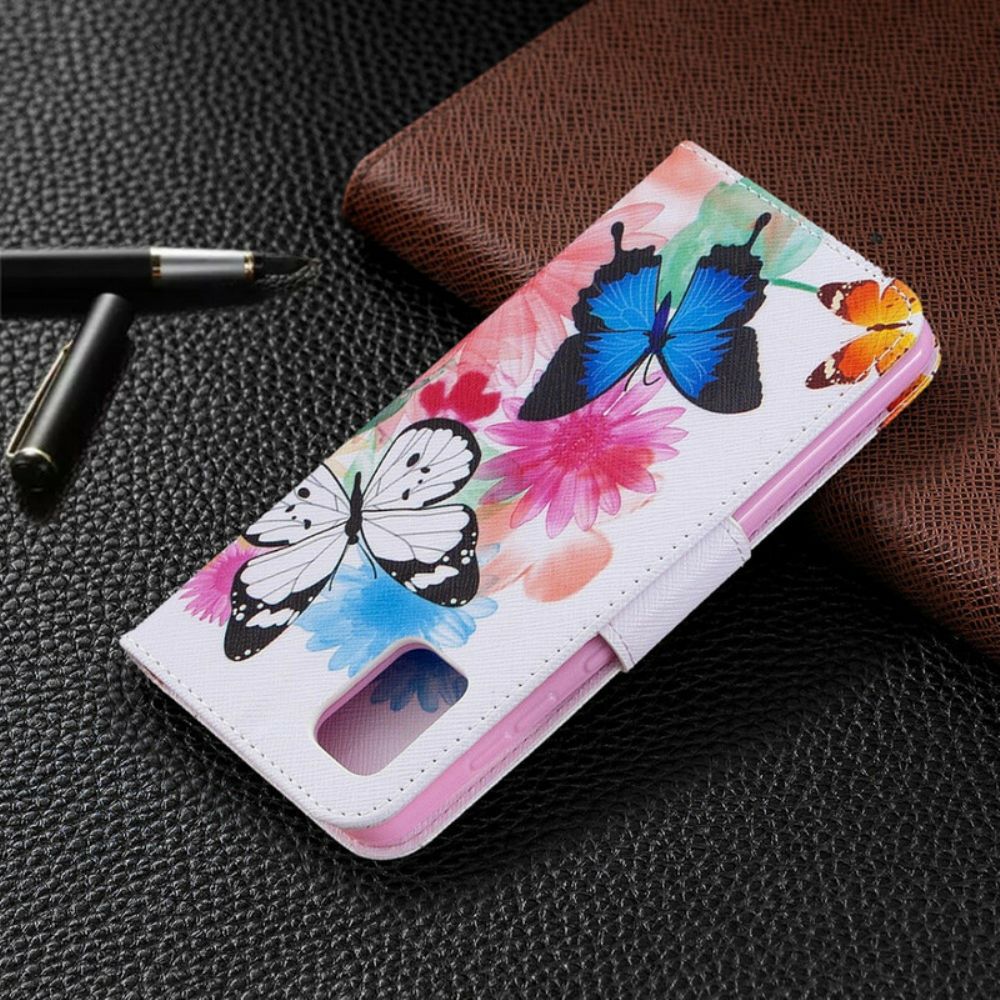 Flip Case Für Samsung Galaxy A31 Gemalte Schmetterlinge Und Blumen