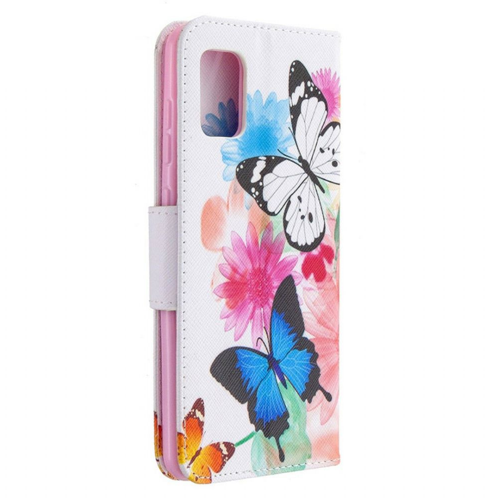 Flip Case Für Samsung Galaxy A31 Gemalte Schmetterlinge Und Blumen