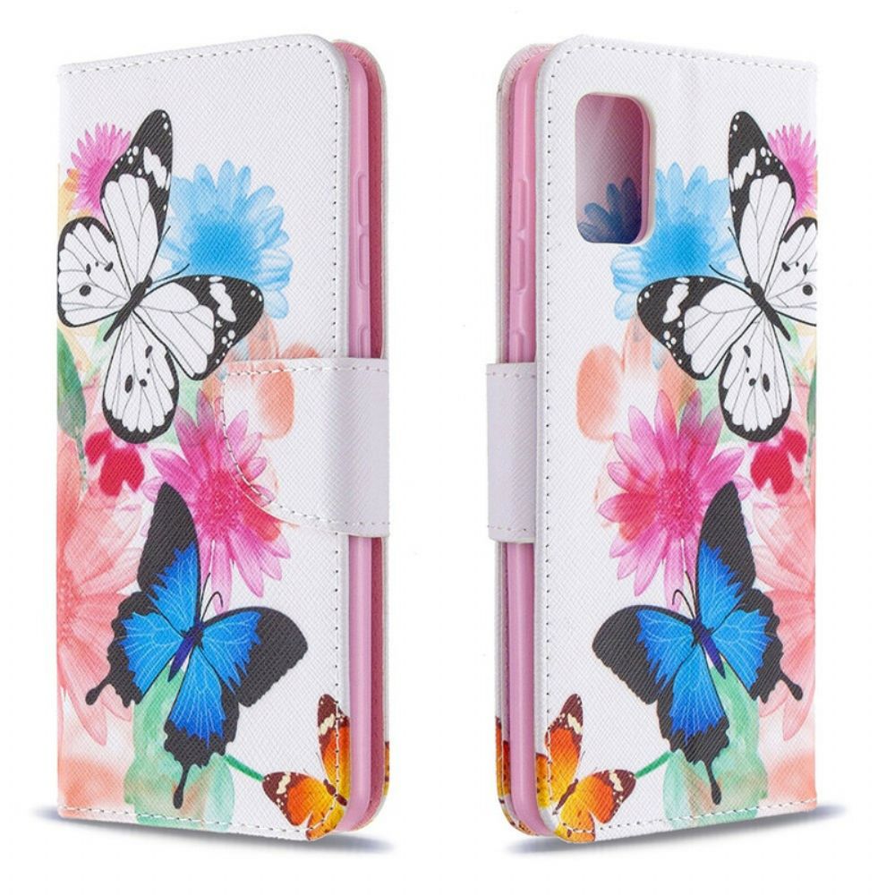 Flip Case Für Samsung Galaxy A31 Gemalte Schmetterlinge Und Blumen