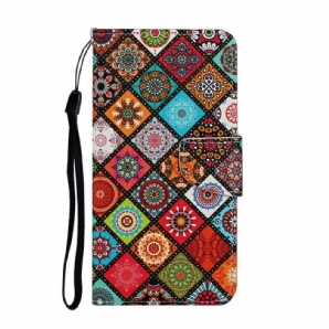 Flip Case Für Samsung Galaxy A31 Patchwork-mandalas Mit Lanyard