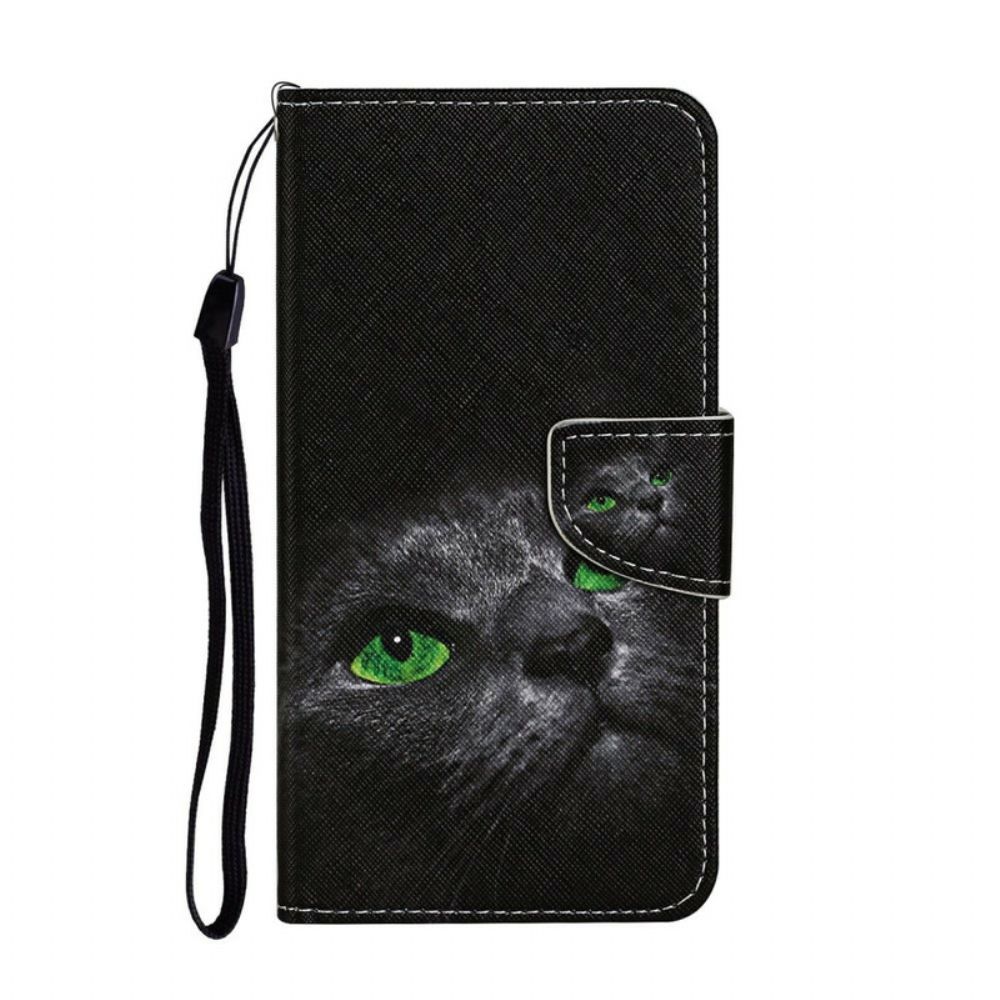 Lederhüllen Für Samsung Galaxy A31 Grünäugige Katze Mit Lanyard