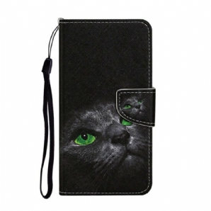 Lederhüllen Für Samsung Galaxy A31 Grünäugige Katze Mit Lanyard