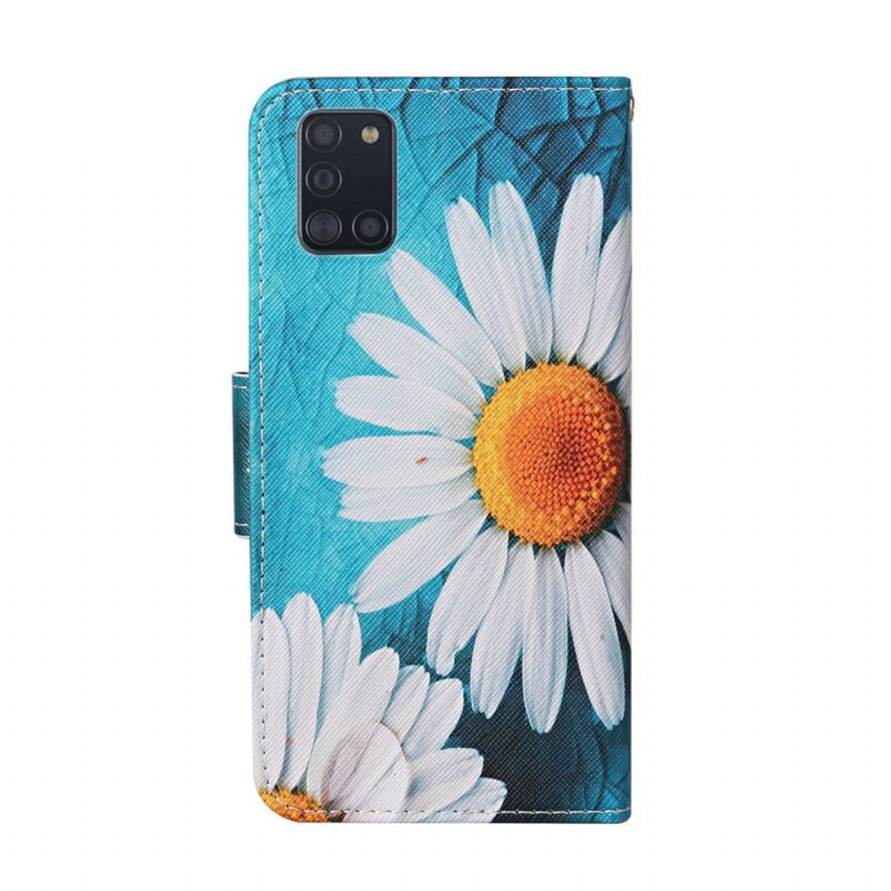 Lederhüllen Für Samsung Galaxy A31 Meisterhafte Blumen Mit Riemen