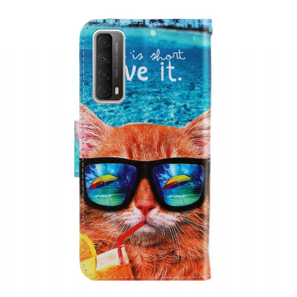 Flip Case Für Huawei P Smart 2024 Mit Kordel Katze Lebt Es Riemchen